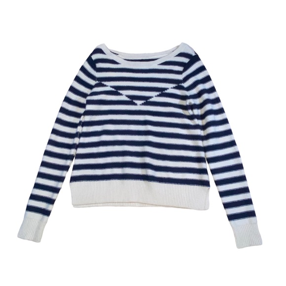 American Eagle Wool Blend Navy Cream Striped Sweater - Women’s Medium - Picture 10 of 15